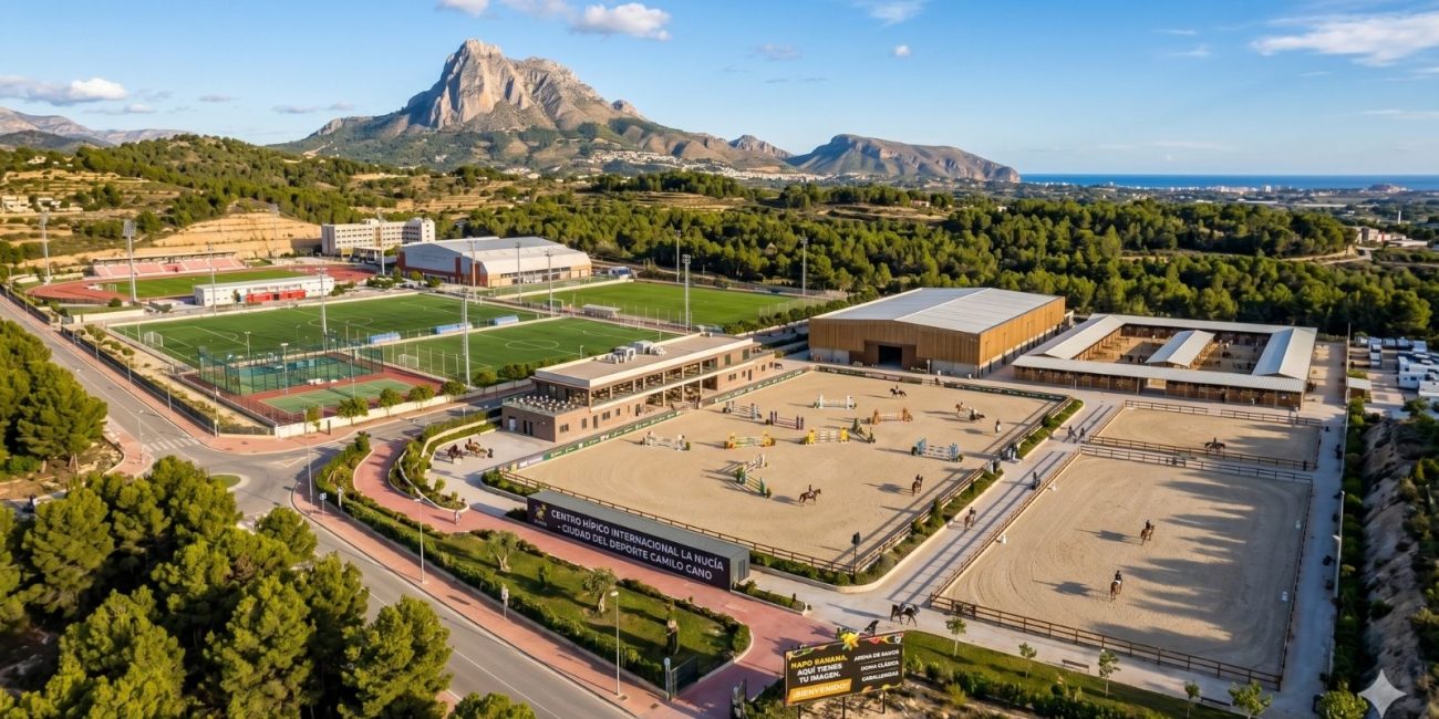 Ciudad de Deporte - Centro Hípico. Descubre apartamentos exclusivos en La Nucía a un paso de la Ciudad del Deporte. Disfruta de estilo de vida activo con piscina de olas, academia Ferrer, golf y más.